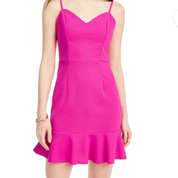 Crystal Doll Pink Ruffled Mini Dress with Sweetheart Neckline HOMECOMING - Picture 1 of 8